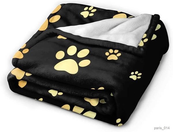 Mantas Lindo Perro Impresiones Manta Suave Cálido Toda la Temporada Huellas de Animales Dorados Mantas de Lana Decorativas para R231024