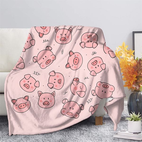 Mantas Cute Pig Pink Fleece Manta Suave y cálido Dormitorio Manta en la cama Sofá Ropa de cama Sherpa de viaje Mantas para niños adultos Edredón 230320