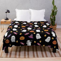 Couvertures de fantômes Spoopy mignons et de bonbons d'Halloween, couverture à carreaux sur le canapé et le lit décoratif