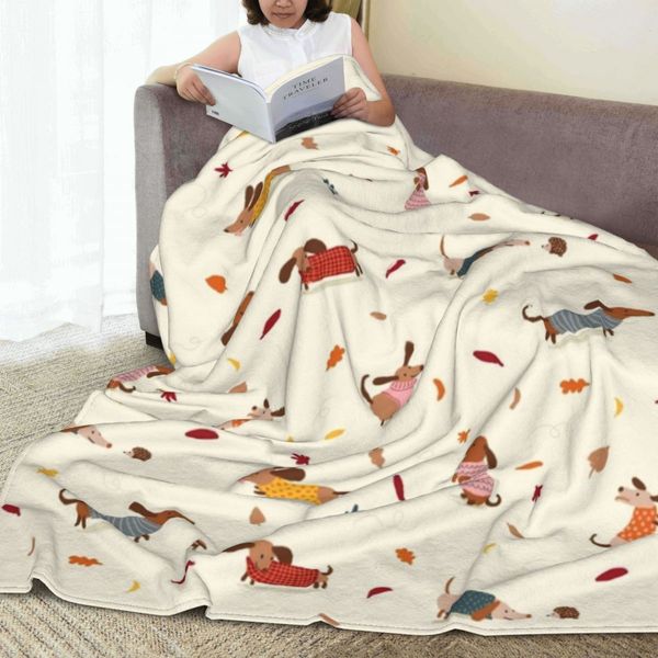 Mantas Dachshund Patrón de dibujos animados Mantas Fleece Impreso Lindo Manta de tiro suave portátil para cama Colcha de oficina Manta de franela para perros 230808