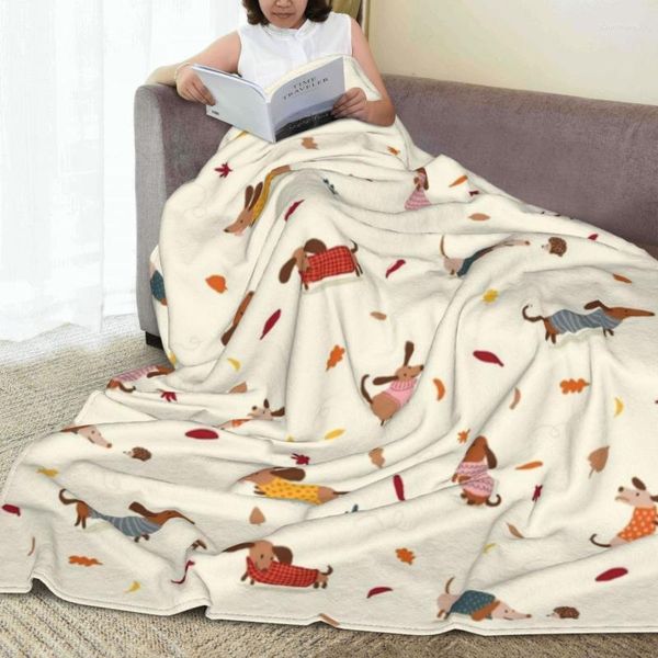 Mantas Dachshund en suéteres patrón polar impreso lindo portátil suave manta para cama Oficina edredón perro franela mantas