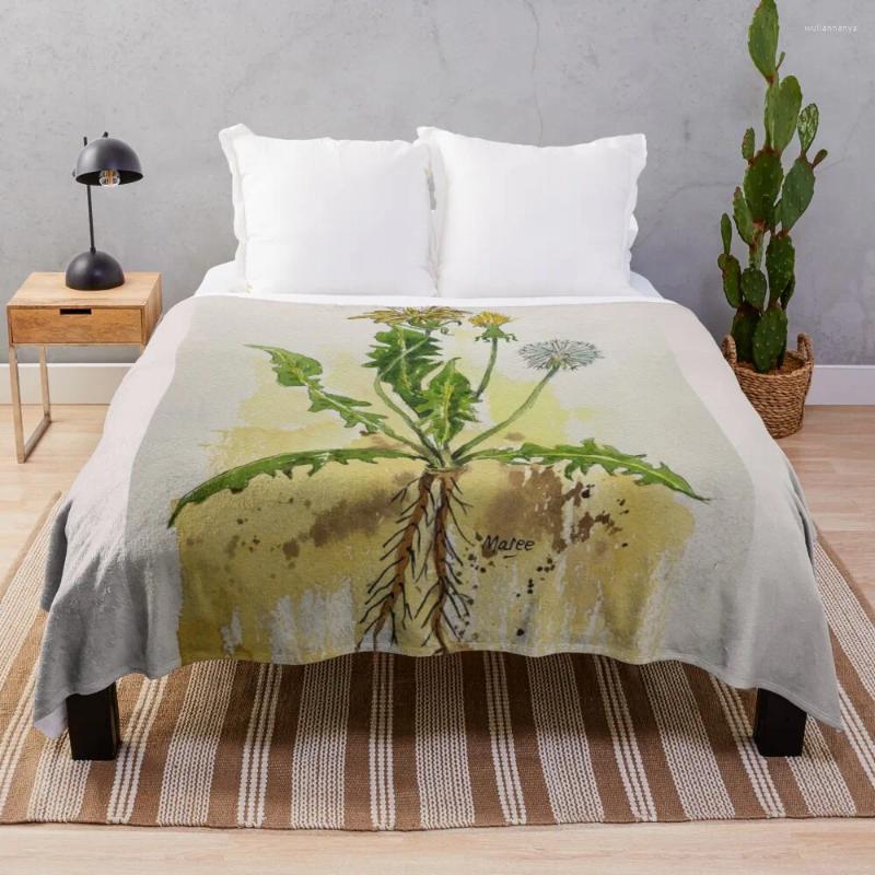 Cobertores Dandelion Ilustração Botânica - Taraxacum Officionale Lance Cobertor Tecido de Lã Sofá Gigante Malha Flanela