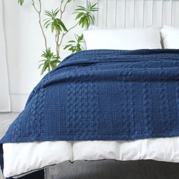 Couvertures en mousseline gaufrée bleu foncé, couvre-lit gris, couvre-lit doux et chaud, grand été