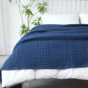 Couvertures en mousseline gaufrée bleu foncé, couvre-lit gris, couvre-lit doux et chaud, grand été