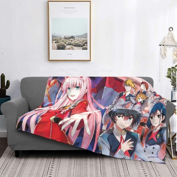 Mantas Darling In The Franxx, manta de terciopelo de Anime Zero Two Hiro Ichigo para cama, sofá, edredón de felpa fino ligero