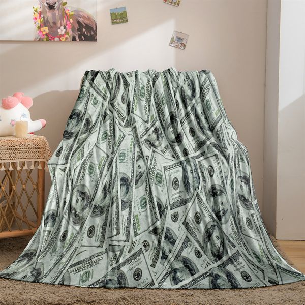 Couvertures Dollar Bill Money Pattern Couverture pour canapé-lit en peluche Couverture polaire douce et confortable pour adultes Chambre cadeaux 230320