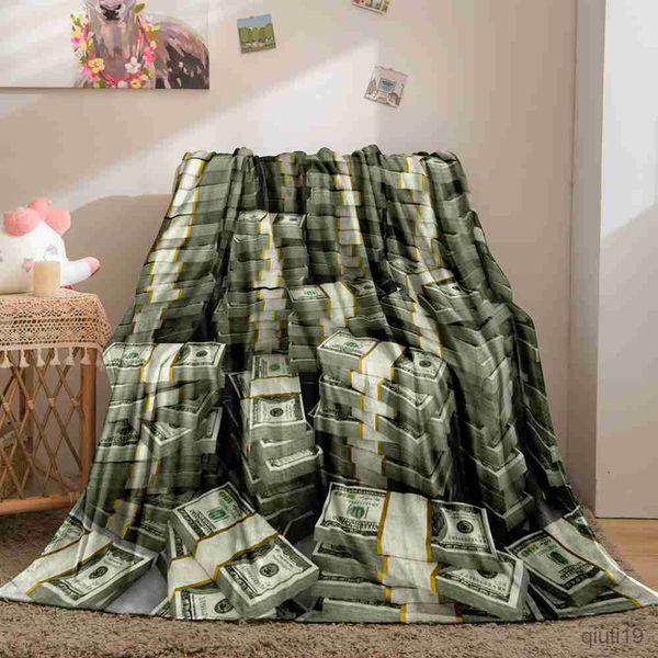 Couvertures Dollar Money Pattern Couverture pour canapé-lit en peluche Couverture polaire douce et confortable pour chambre à coucher R230824