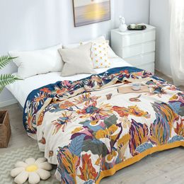 Mantas Manta de ocio europea para camas Textiles para el hogar de lujo 100 algodón gasa aire acondicionado cubierta de cama sábana suave edredón fresco 221203