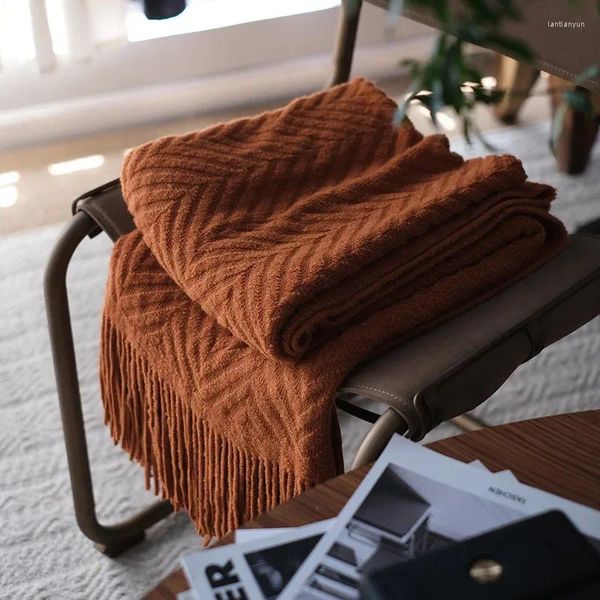 Couvertures étendues à coudre en tricot-tricot couverture d'écharpe de couture de lit texturé pour les lits American Retro Sofa Room Decor