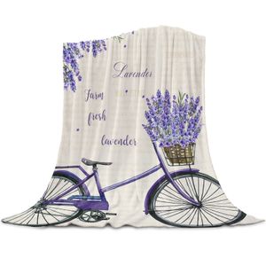 Couvertures Ferme Violet Fleur Fraîche Lavande Vélo Flanelle Pour Canapés-Lits Literie Chambre Doux Polaire Couverture Couvre-lit Maison Textile 230628