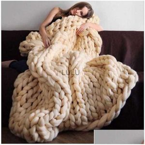 Couvertures mode chunky mérinos en laine de laine épaisse gros fils roving tricoté hivern