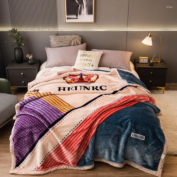 Couvertures de lit en tissu de flanelle épais imprimé à la mode, couverture douce, apporte un sommeil chaud à la maison pendant l'hiver froid