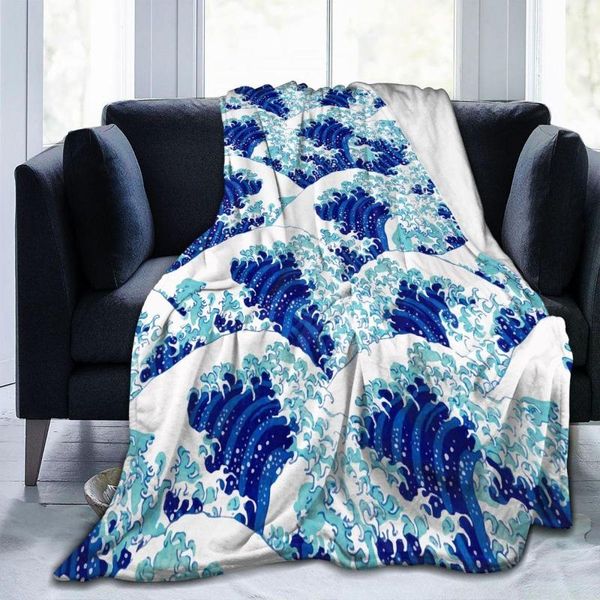 Couvertures Flanelle Couverture Vague Japonaise Ultra-Doux Micro Polaire Pour Peignoir Canapé Lit Voyage Maison Hiver Printemps Automne