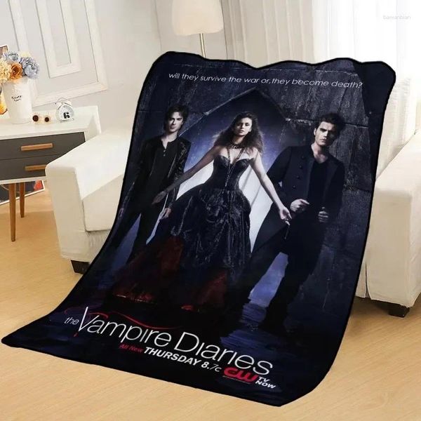 Couvertures Flannel Couverture Movie The Vampire Diaries Pattern Quilt Girl / Boy Gift 3D Adult Home Decor Fashion Food