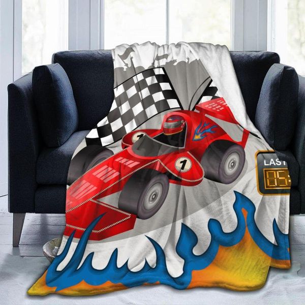 Couvertures Flanelle Couverture Voiture De Course Avec Ligne Drapeau Pilote Abstrait Gris Doux Polaire Couvre-lit Couverture Pour Lit Canapé Décor À La Maison Dropship