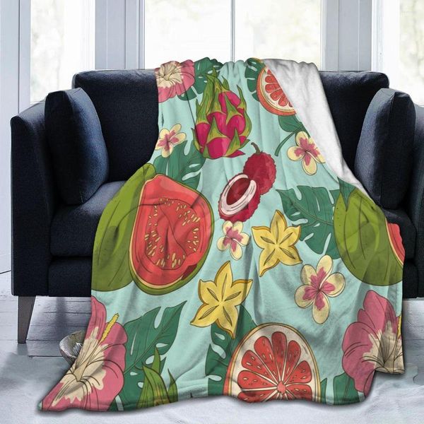 Couvertures Flanelle Couverture Fruits Tropicaux Motif Léger Mince Lavage Mécanique Chaud Doux Jeter Sur Canapé Lit Voyage Patchwork