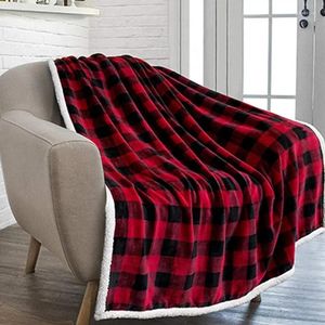 Mantas franela borrosa sherpa manta clásica estampada rojo a cuadros negros para la cama cama de regalo de Navidad