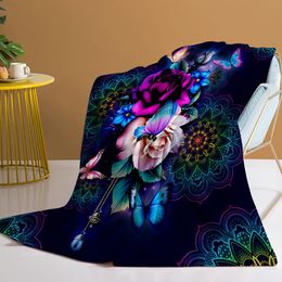 Couvertures Couverture à motif floral, papillons colorés volant autour, doux et chaud, confortable pour chambre à coucher, canapé, 230919