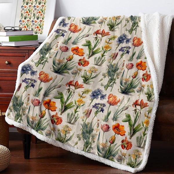 Mantas Flor Retro Invierno Cálido Cachemira Manta Sofá de oficina Tiro suave Colcha de cama para niños