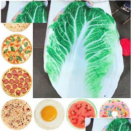 Dekens leuke realistische Chinese kool tortilla burrito pizza deken donut gebakken ei watermeloen worp nt voedsel patroon drop levering dhh0q