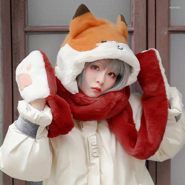 Couvertures Jeu Genshin Impact Peluche Chapeau Écharpe Gants Ensemble 3 en 1 Ensembles Isolation Épaissi Doux Hiver Chaud Femmes Enfants Foulards Cap Couverture