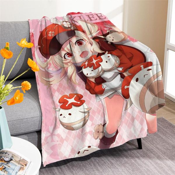 Mantas Genshin Impact Anime Manta Ropa de cama ligera Súper suave Franela Tiro Cama Sala de estar Sofá Sofá para niños Adultos