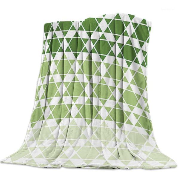 Couvertures géométrique hexagonale dégradé vert flanelle couverture pour lit canapé Portable doux polaire jeter drôle en peluche couvre-lits1