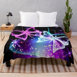 Couvertures de papillons néon brillant jetez une couverture couverture canapé-lit personnalisé en tissu de flanelle