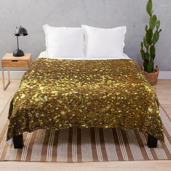Mantas Manta con purpurina dorada, alfombra individual, sofá de algodón