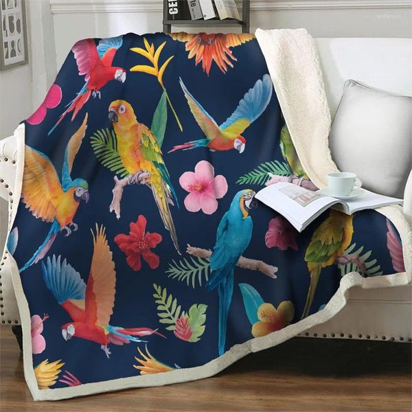 Couvertures magnifiques florales avec oiseaux 3d jet de peluche chaude douce pour lits de chambre canapé de bureau