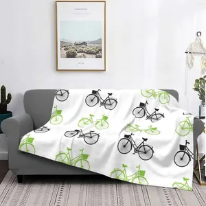 Mantas Bicicletas Verdes Y Negras Bicicletas Vintage Patrón Sin Costuras Cama Cómoda De Calidad Superior Sofá Manta Suave Conjunto Antiguo Línea De Paseo Artístico