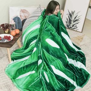 Couvertures Couverture en forme de feuille verte Super douce et chaude, couvre-lit à motif de palmier tropical, couvre-lit, canapé, climatiseur, serviette