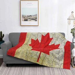 Dekens grunge Canada vlag afdrukken High Qialiteit warm flanel deken Canadees oud land vuil vervaagd
