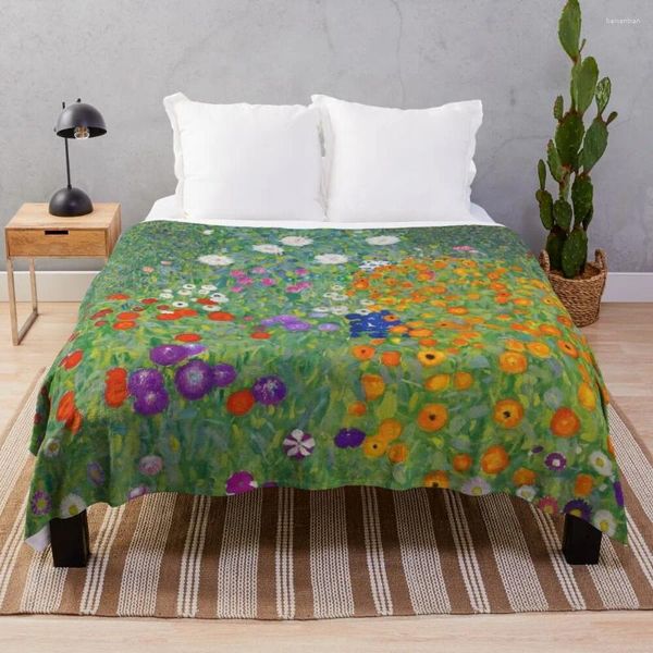 Couvertures Gustav Klimt Flower Garden Throwe Couverture Luxury Designer Decorative Sofa Dort Room Essentials Cotton