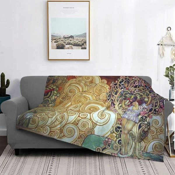 Couvertures Gustav Klimt Galileo Couverture tricotée Lady Apple Tree of Life Polaire Jeter Chambre Canapé Personnalisé Ultra-Doux Chaud Lit