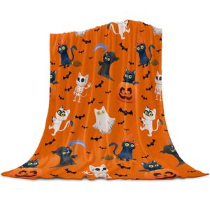 Couvertures Halloween Bats Haunted Mansion Violet Doux Chaud Flanelle Jeter Couverture Lit Grinning Fantômes pour Canapé Cadeaux 230906