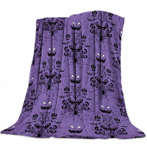 Couvertures Halloween Bats Haunted Mansion Violet Doux Chaud Flanelle Jeter Couverture Lit Grinning Fantômes pour Canapé Cadeaux 230909