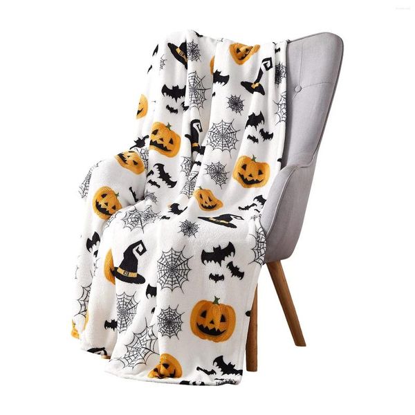 Couvertures Halloween citrouille chauve-souris couverture vacances imprimé flanelle couverture floue non statique énorme tricoté