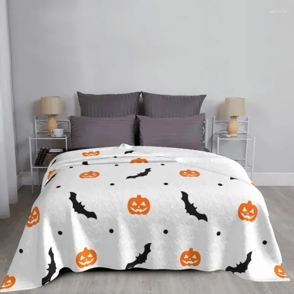 Couvertures Halloween Pumpkins Fleece Print Bat multifonction Multifonction Lightweight Thinkt Blanchet pour la literie