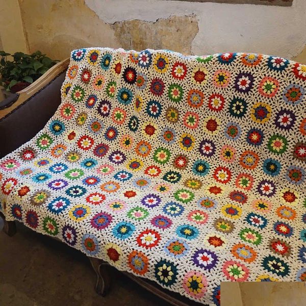 Mantas Cloghet hecho a mano Manta Afgana Afgana Original Copilón enganchado Ventana de fieltro Bandeo Granny Granny Square 210831 Entrega de caída Dh7d9