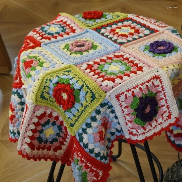 Mantas hechas a mano Granny Square Crochet Manta Mano Gancho Colorido Sofá Cojín Fieltro Estilo Pastoral Homeliving Regalo