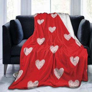 Couvertures Happy Valentine Day Heart Red Couverture douce et légère en flanelle chaude pour canapé-lit, canapé, voyage, camping 230320