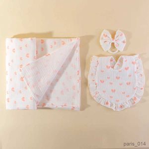 Couvertures en mousseline imprimée cœurs pour bébé, couverture de réception, enveloppes d'emmaillotage, ensemble de bandeaux pour cadeau de bébé