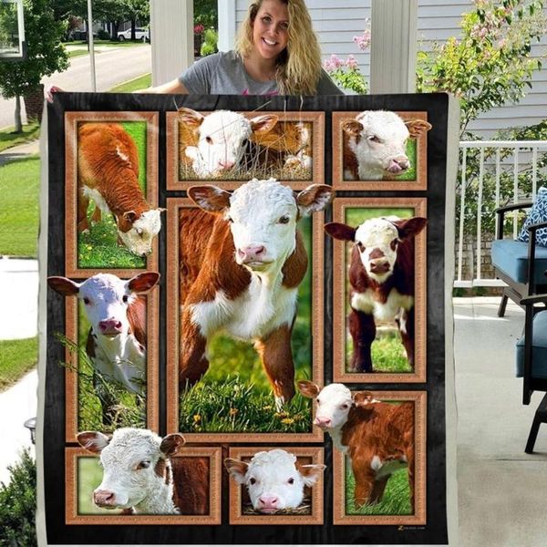 Couvertures Hereford Cattle 3D Printing Farming Soft Throw Plush Sherpa Fleece Blanket