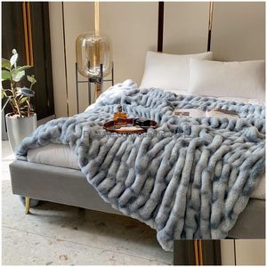 Couvertures haut de gamme fausse fourrure de lapin couverture chaude d'hiver doux épaissir canapé de chaleur pour jeter à la maison des lits en peluche confortables 230825 Drop Del Dh6Lc