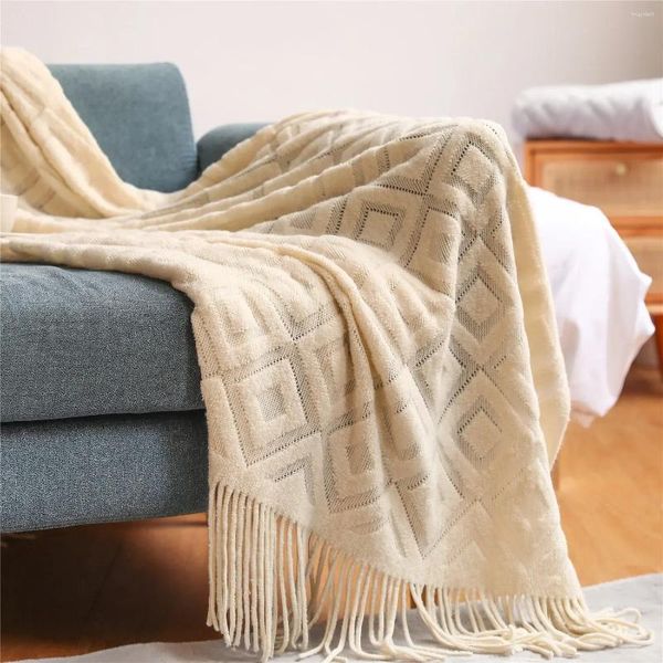 Couvertures maison El pur coton literie bureau canapé couverture tricotée couverture avec tapisserie de gland pour lit avion voyage décor