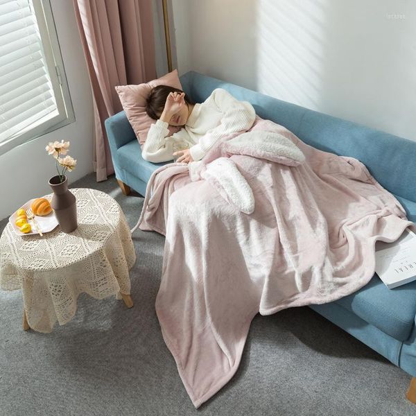 Mantas en casa perezosa capucha capucha en oreja siesta de cordero aire acondicionado sofá manta de aire acondicionado