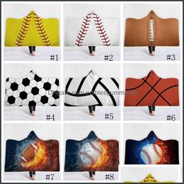 Couvertures Textiles de maison Jardin 18Style Baseball Couverture Football Football Softball À Capuche 3D Imprimé Sport Sherpa Enfants Adts Peluche Cape Serviette