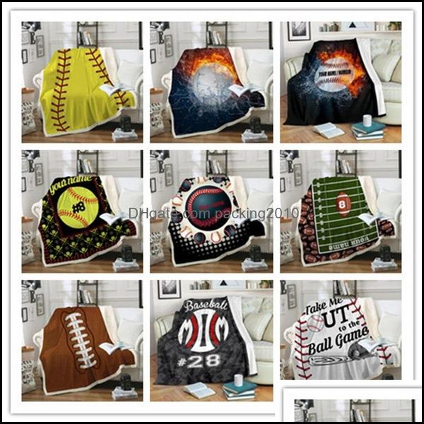 Couvertures Textiles de maison Jardin Couverture d'impression 3D Baseball Rugby Basketball Football Volley-ball Épaississement Votre nom Se vend bien avec Q élevé