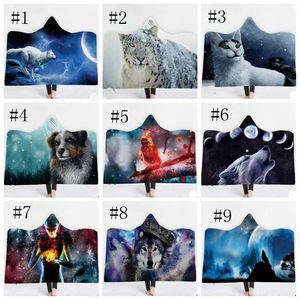 Dekens Dekens met capuchon Fleecedekens met dierenprint Fleecedekens voor kinderen Draagbaar ThrowBlanket Gekleurde Sherpa-deken Wolf Tijger Leeuw 34 ontwerpen WLL40